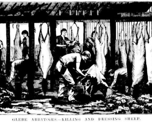 Glebe_Island_-_Abattoir,_killing_and_dressing_sheep_c.1879_(Australian_Town_&_Country_Journal,_7_Jun_1879,_p.32)